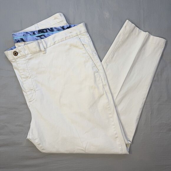 Tommy Bahama Boracay Flat Front Pant 46 X 32 Ivory Cream Bleached Sand Chino - Picture 1 of 12